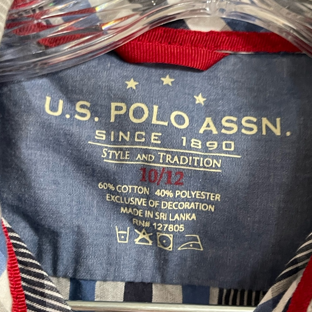 US POLO ASSN. Boys Blue & White Button Up Shirt Size 10/12 - Picture 7 of 7